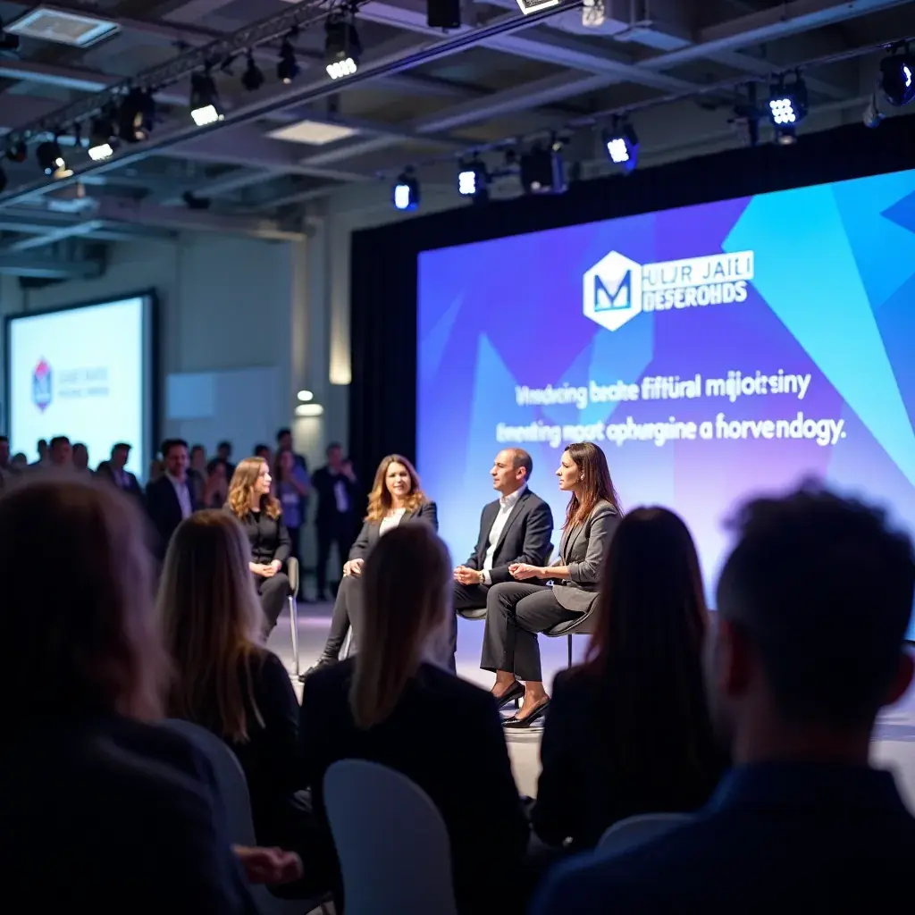 Community event promoting renewable energy solutions, with families engaging in educational activities.